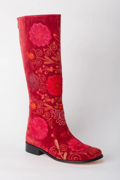 Red Knee-High Suzani Boots