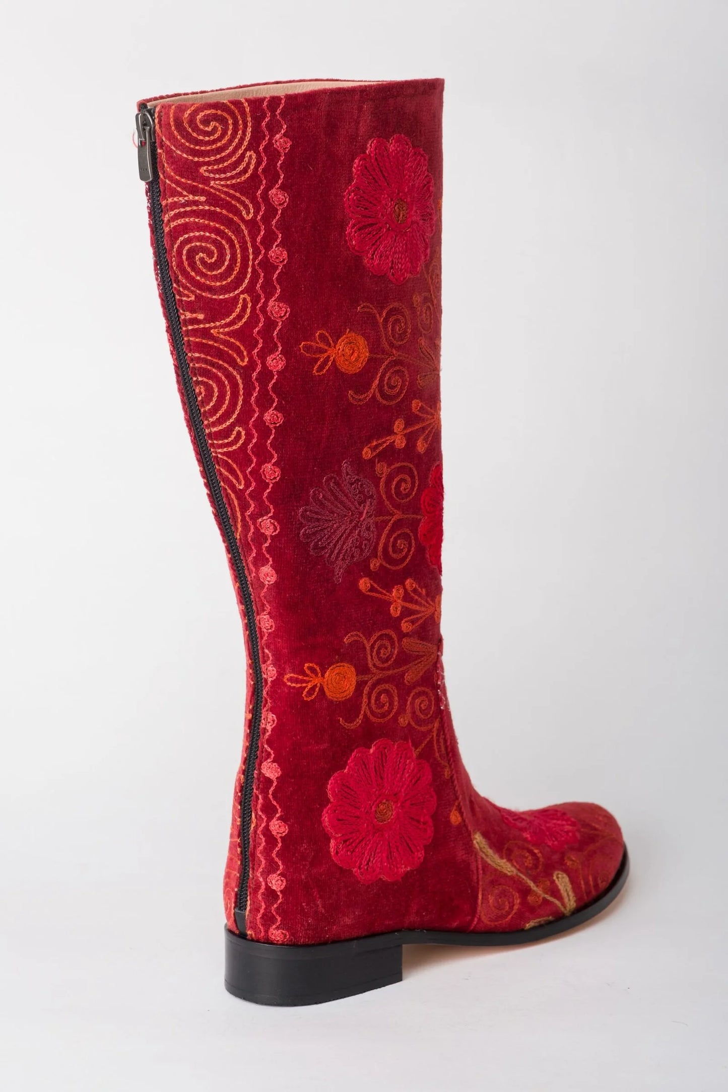 Red Knee-High Suzani Boots