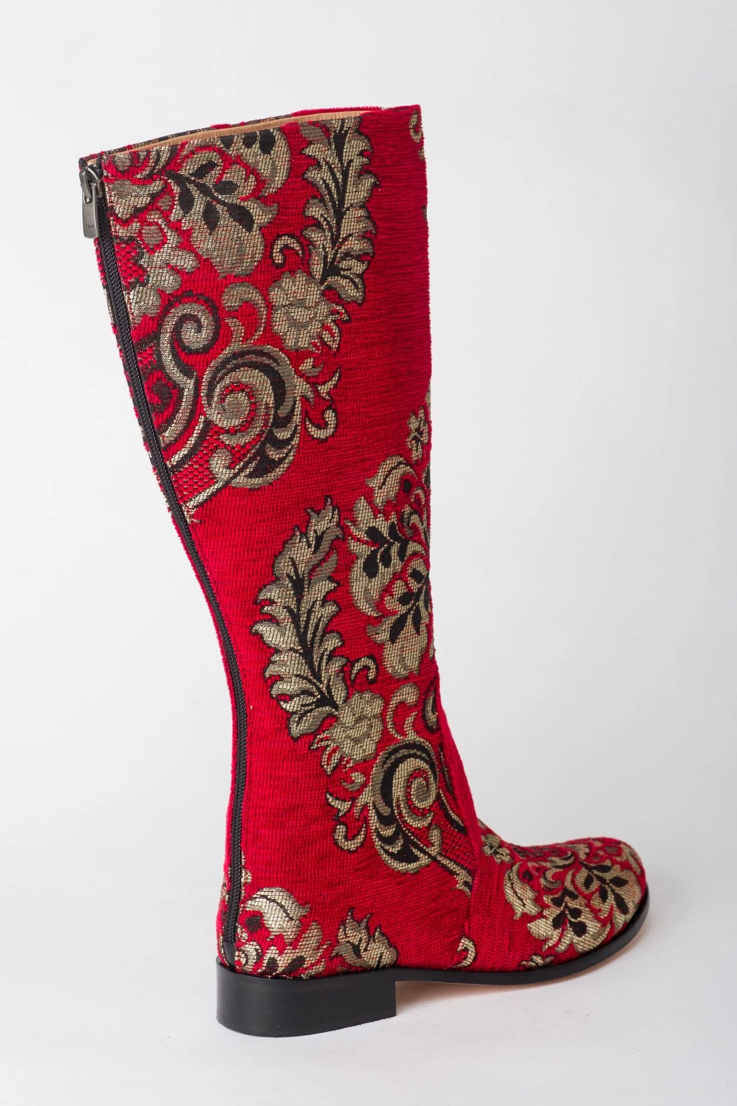 Red and Gold Tapestry Knee-High Boots