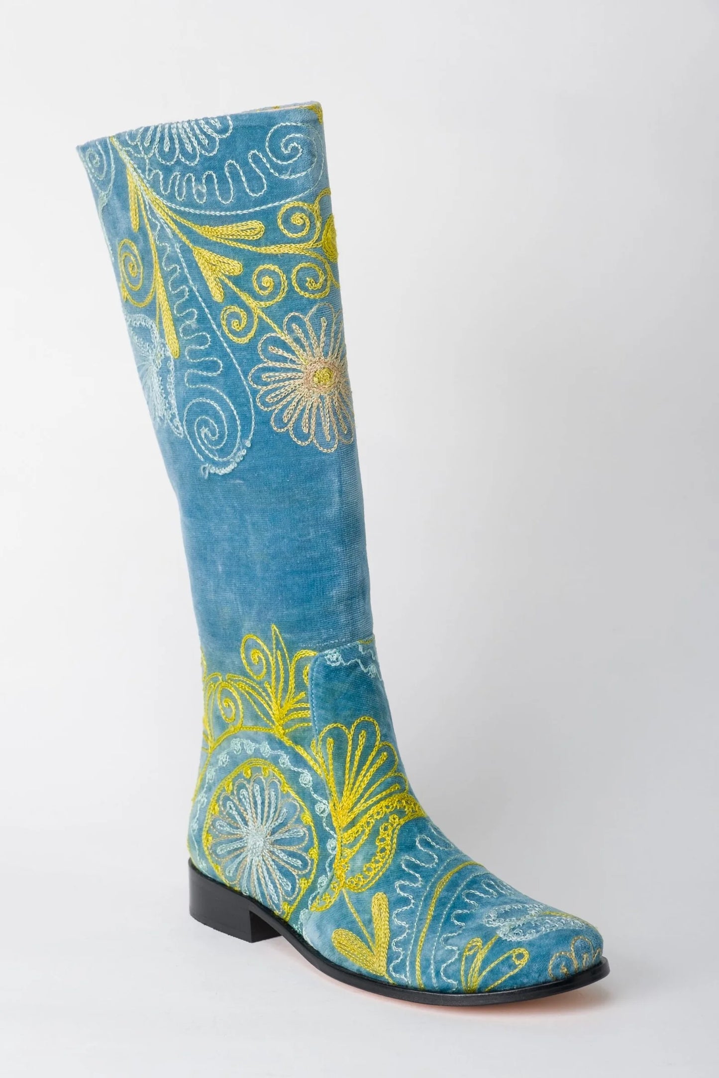 Turquoise Knee-High Suzani Boots