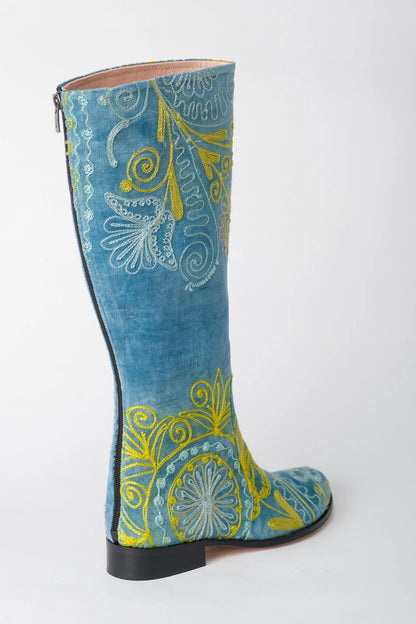 Turquoise Knee-High Suzani Boots