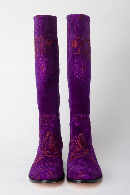 Purple Knee-High Suzani Boots