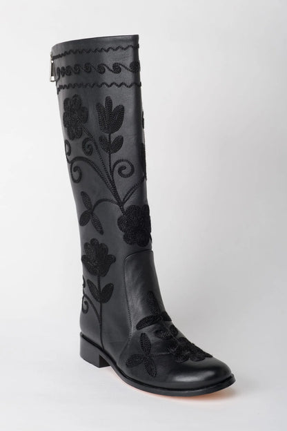 Black on Black Knee-High Leather Boots