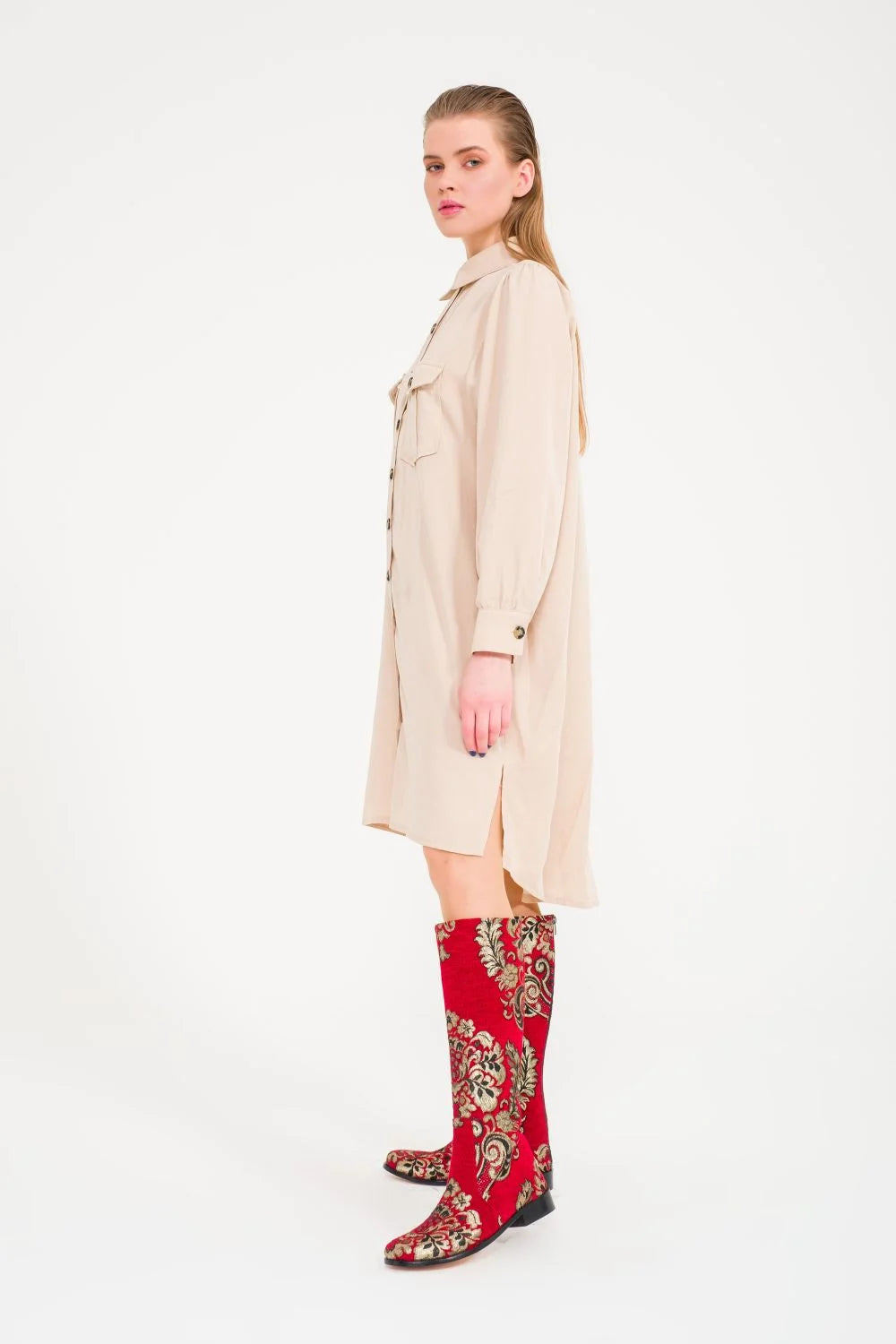 Red and Gold Tapestry Knee-High Boots