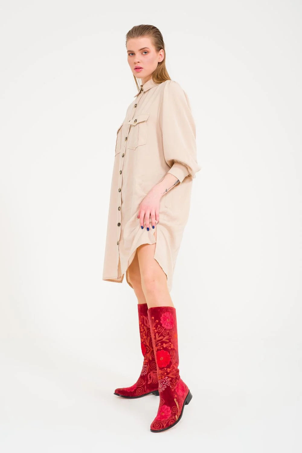 Red Knee-High Suzani Boots