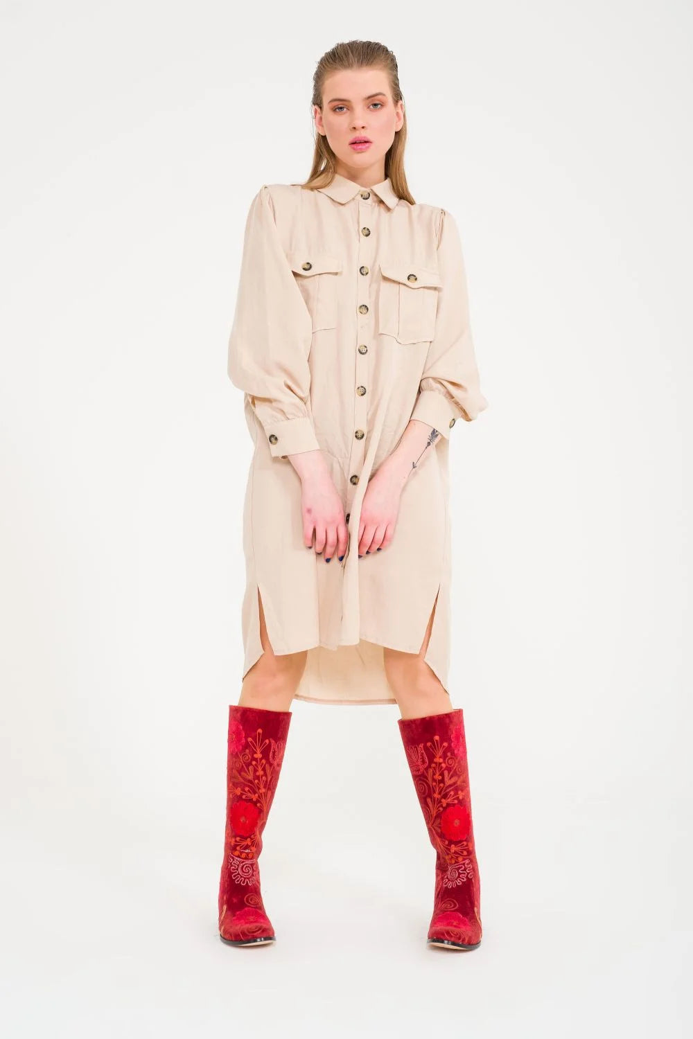 Red Knee-High Suzani Boots