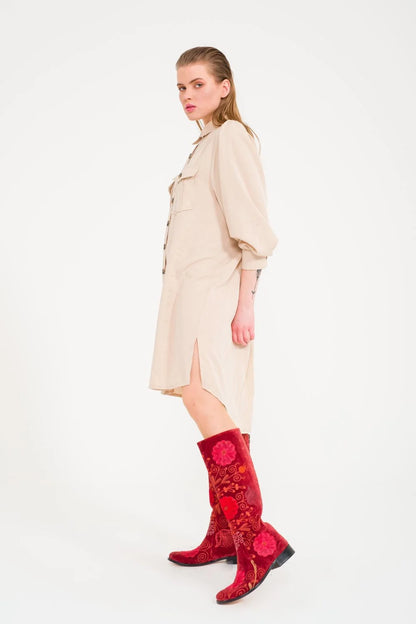 Red Knee-High Suzani Boots