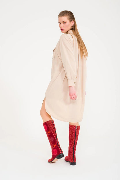 Red Knee-High Suzani Boots