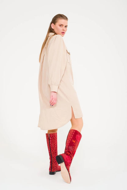 Red Knee-High Suzani Boots