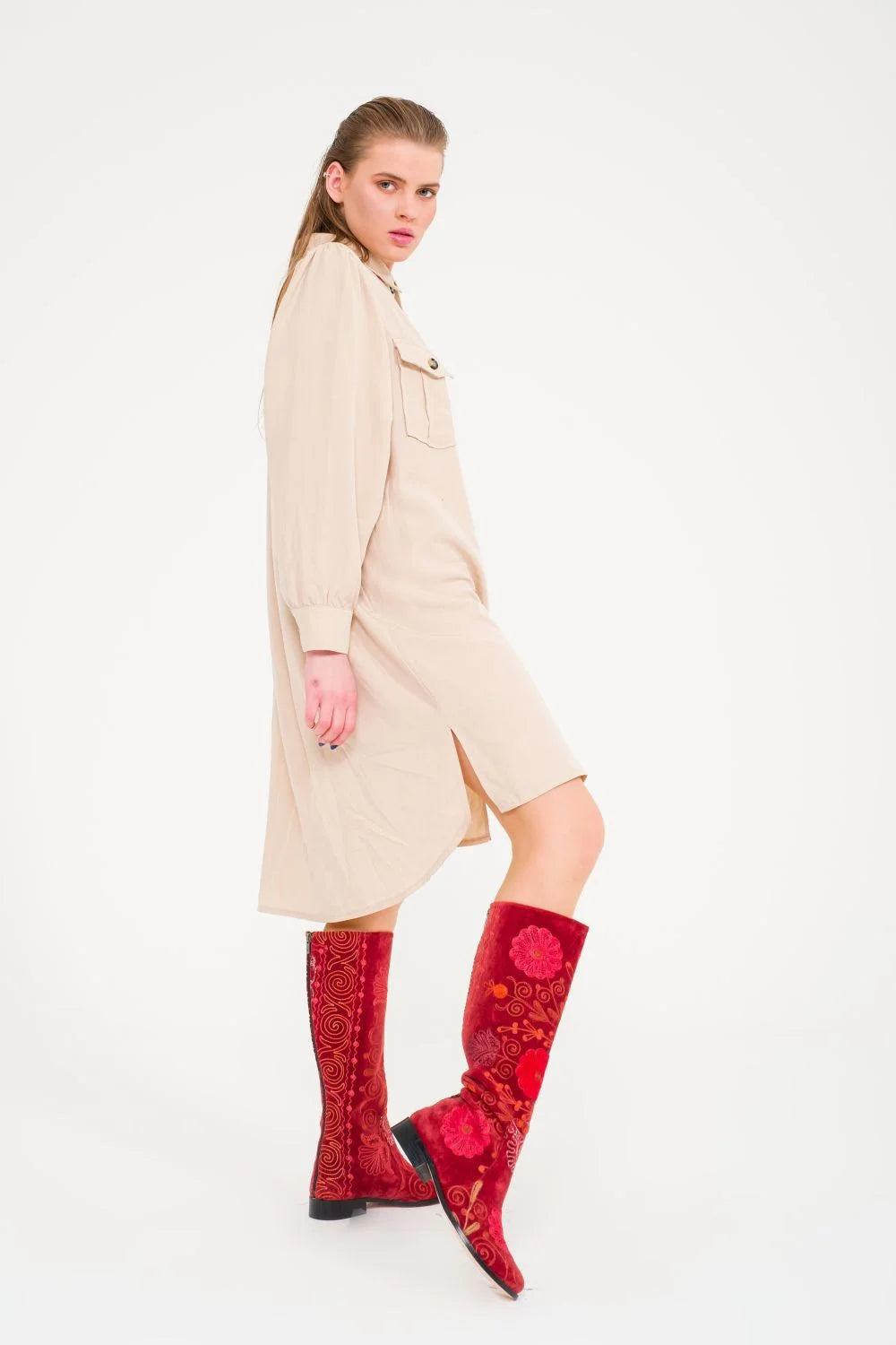 Red Knee-High Suzani Boots