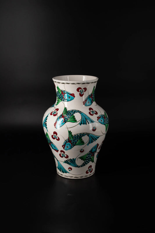 Turquoise Fish Pattern Vase