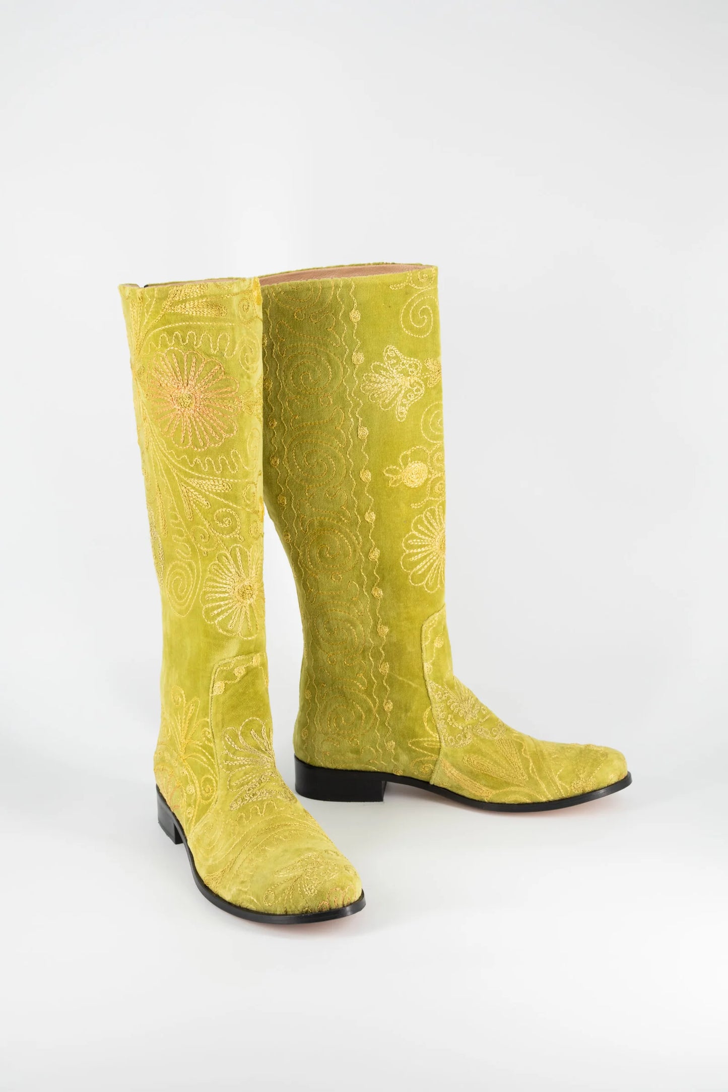 Yellow Knee-High Suzani Boots